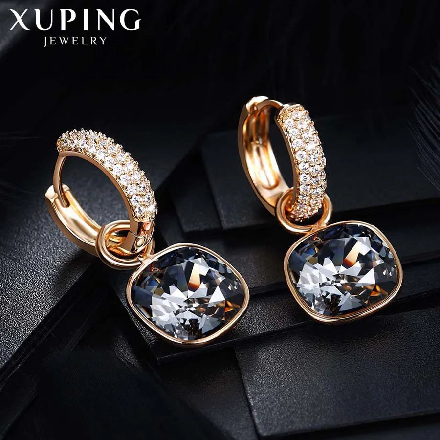 Xuping Jewelry Charm Square Shaped Luxury Exquisite Gold Color Plated Crystal Earring for Women Gift A00606258 Pi-Mart