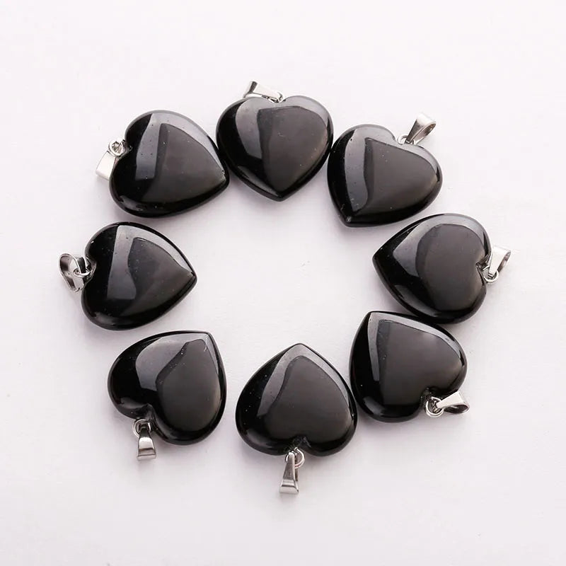 Natural Black Obsidian Stone Heart Beads Healing Pendant Women Charms 20mm Wholesale For Jewelry Making Earring Accessories Pi-Mart