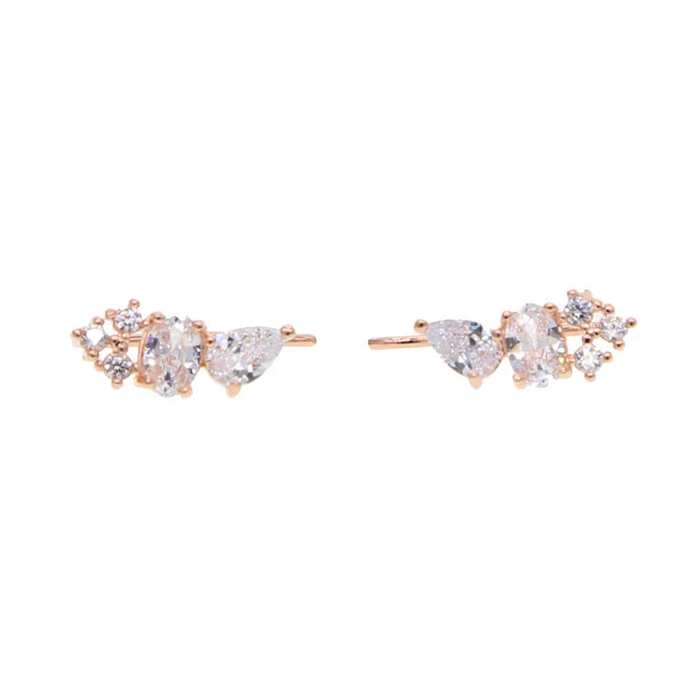 Rose Gold Color Crystal Zirconia cz Stud Earrings for Women 2023 bijoux Love Wedding Earring Statement Brinco Bijouterie Pi-Mart