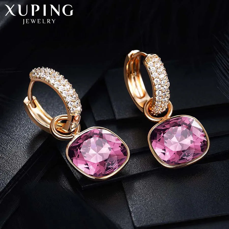 Xuping Jewelry Charm Square Shaped Luxury Exquisite Gold Color Plated Crystal Earring for Women Gift A00606258 Pi-Mart