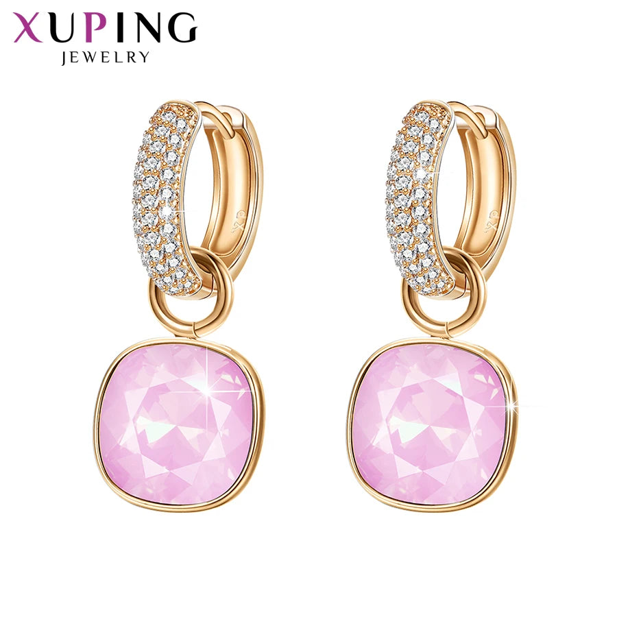 Xuping Jewelry Charm Square Shaped Luxury Exquisite Gold Color Plated Crystal Earring for Women Gift A00606258 Pi-Mart