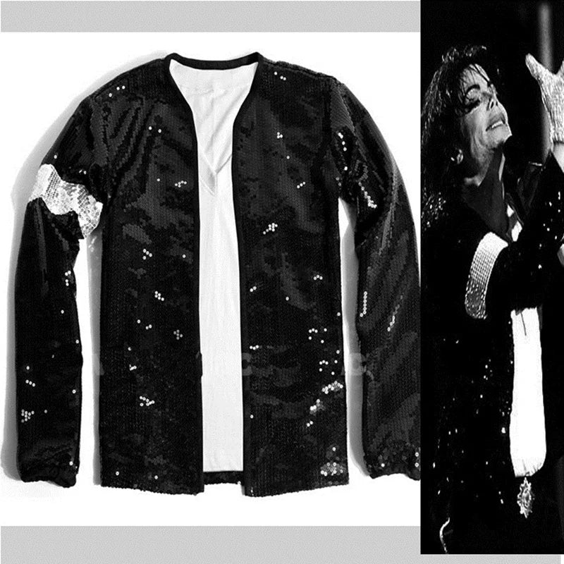 Impersonator Michael Joseph Jackson Costumes Jacket Sequies Black Shining Jacket Pi-Mart