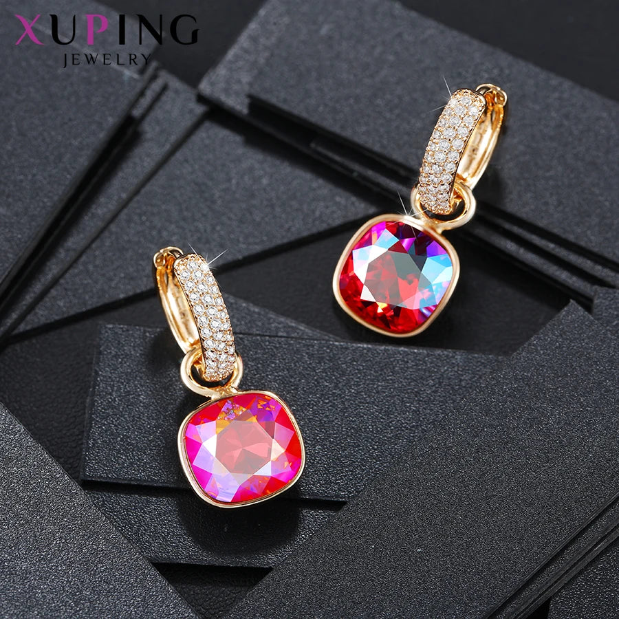 Xuping Jewelry Charm Square Shaped Luxury Exquisite Gold Color Plated Crystal Earring for Women Gift A00606258 Pi-Mart