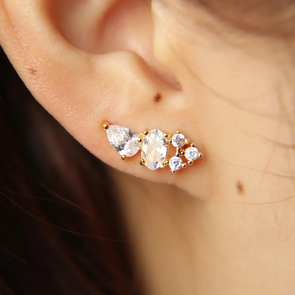Rose Gold Color Crystal Zirconia cz Stud Earrings for Women 2023 bijoux Love Wedding Earring Statement Brinco Bijouterie Pi-Mart