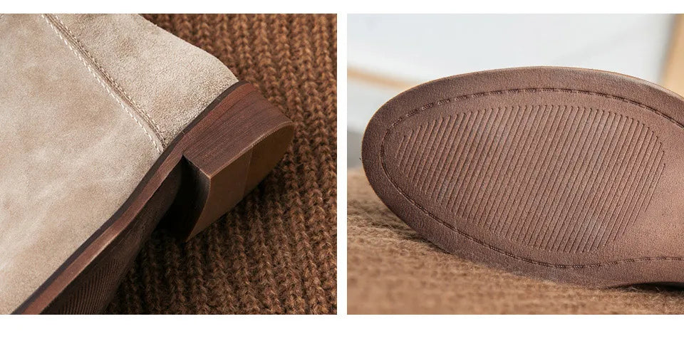 BEAUTODAY Suede Ankle Boots Women Soft Cow Leather Back Zip V-shape Ladies Autumn Winter Boots Handmade 03274 Pi-Mart