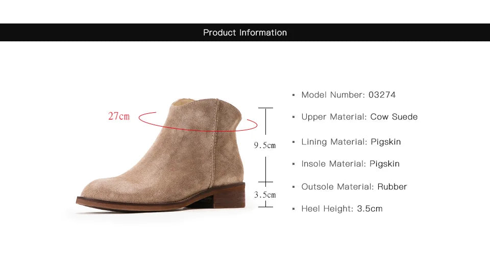 BEAUTODAY Suede Ankle Boots Women Soft Cow Leather Back Zip V-shape Ladies Autumn Winter Boots Handmade 03274 Pi-Mart