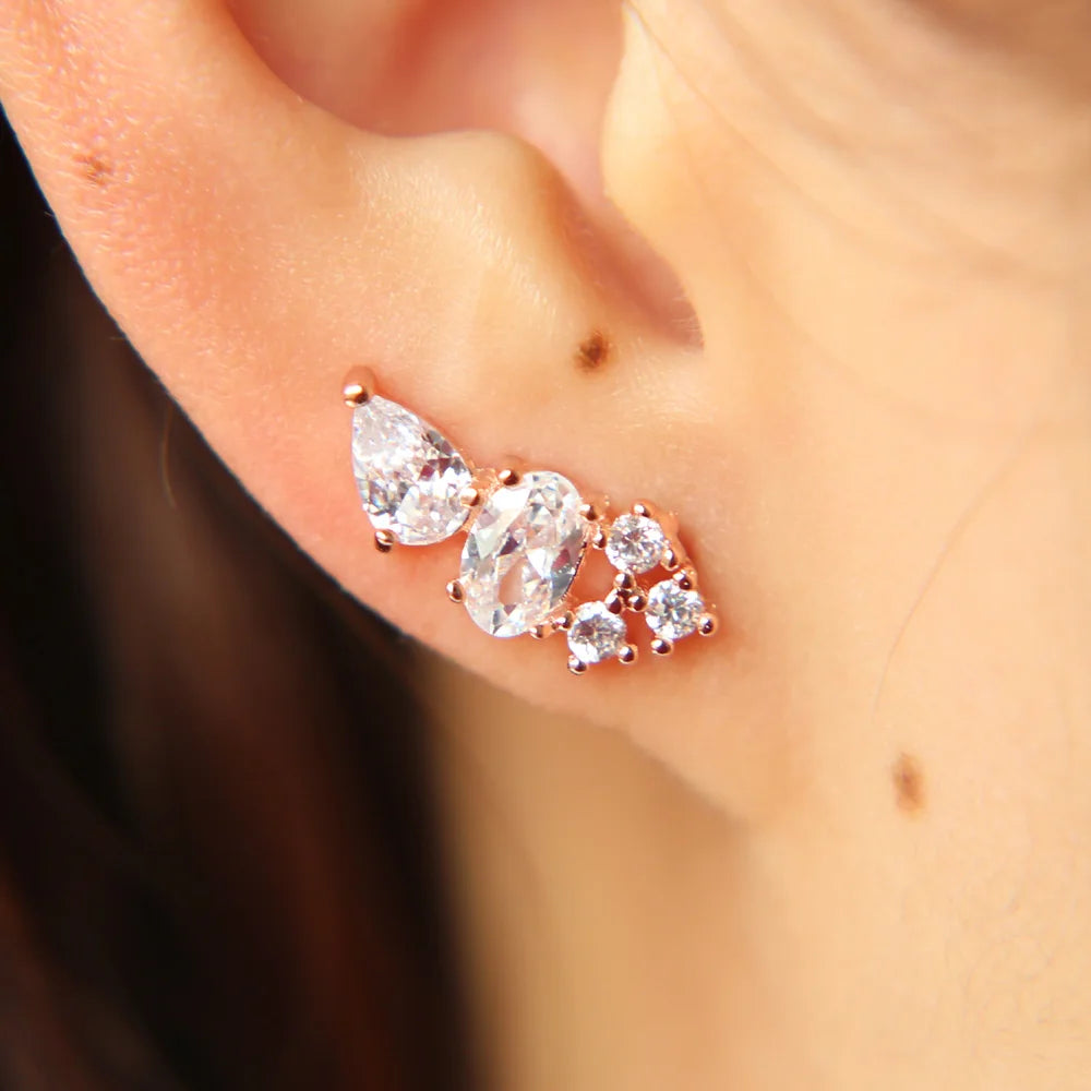 Rose Gold Color Crystal Zirconia cz Stud Earrings for Women 2023 bijoux Love Wedding Earring Statement Brinco Bijouterie Pi-Mart