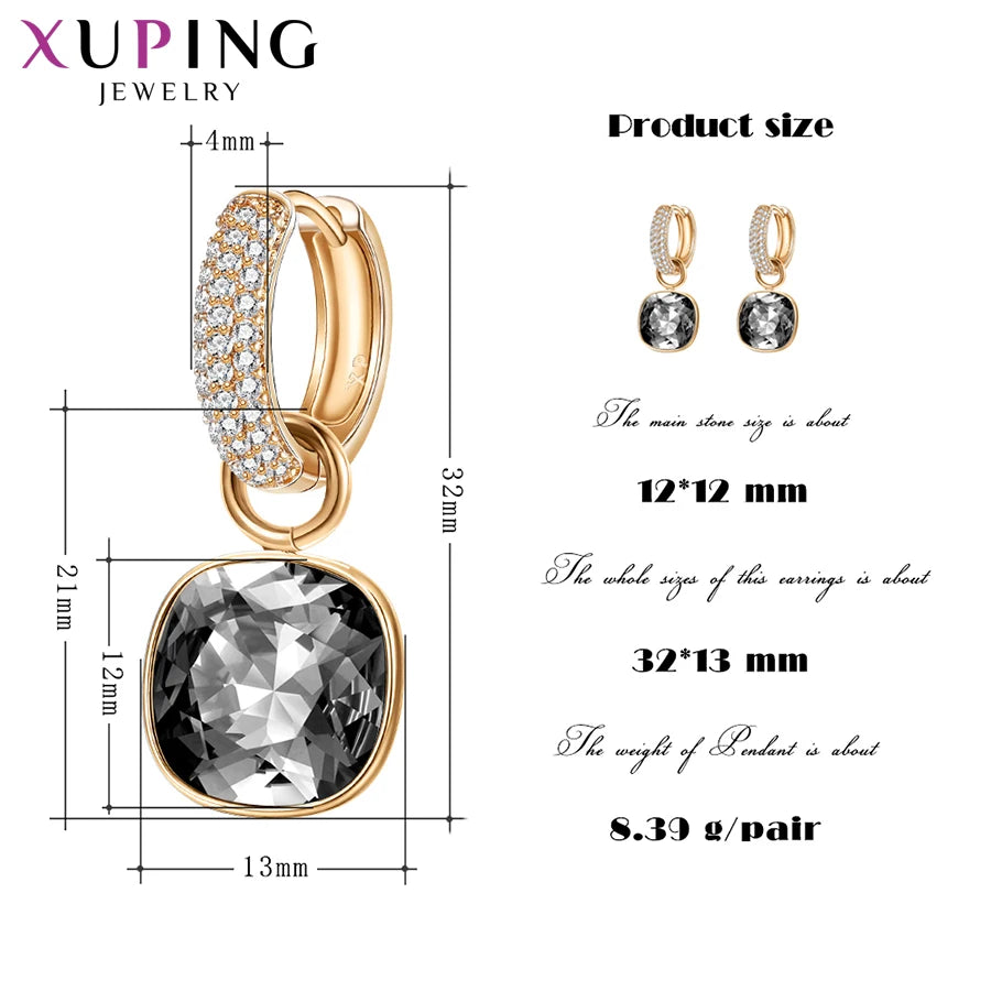 Xuping Jewelry Charm Square Shaped Luxury Exquisite Gold Color Plated Crystal Earring for Women Gift A00606258 Pi-Mart