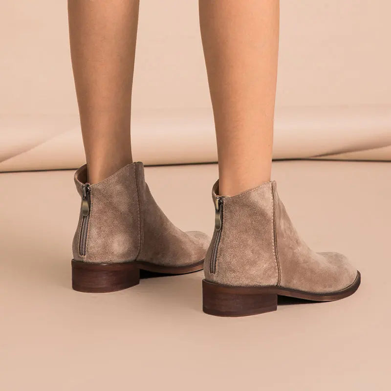 BEAUTODAY Suede Ankle Boots Women Soft Cow Leather Back Zip V-shape Ladies Autumn Winter Boots Handmade 03274 Pi-Mart