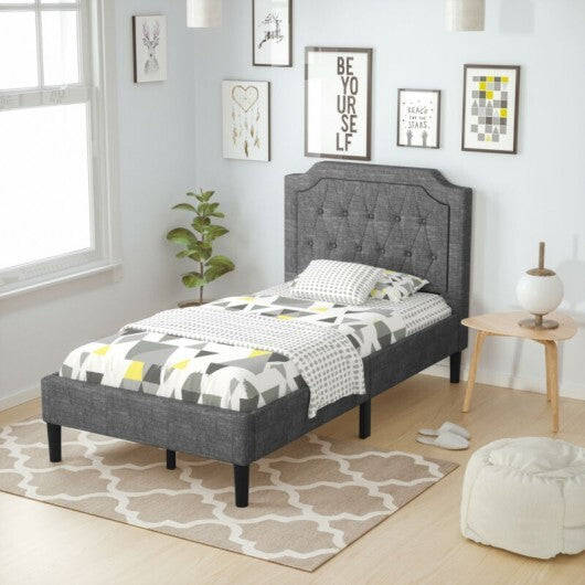 Linen Twin Upholstered Platform Bed with Frame Headboard Mattress Foundation LuxuryLifeWay Online Store