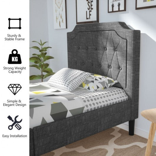 Linen Twin Upholstered Platform Bed with Frame Headboard Mattress Foundation LuxuryLifeWay Online Store
