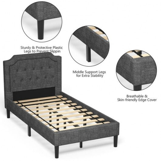Linen Twin Upholstered Platform Bed with Frame Headboard Mattress Foundation LuxuryLifeWay Online Store
