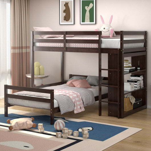 Twin Over Twin Loft Bunk Bed with Bookcase-Dark Brown LuxuryLifeWay Online Store