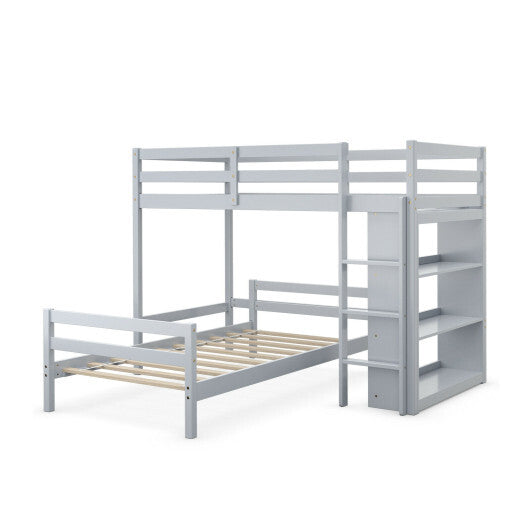 Twin Over Twin Loft Bunk Bed with Bookcase-Dark Brown LuxuryLifeWay Online Store