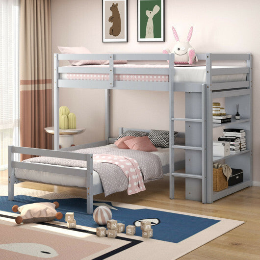 Twin Over Twin Loft Bunk Bed with Bookcase-Dark Brown LuxuryLifeWay Online Store
