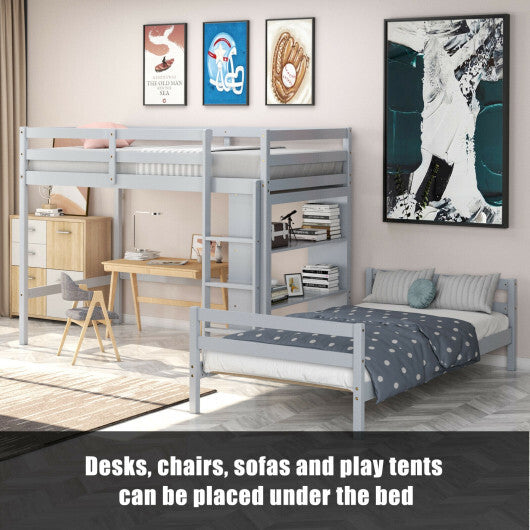 Twin Over Twin Loft Bunk Bed with Bookcase-Dark Brown LuxuryLifeWay Online Store