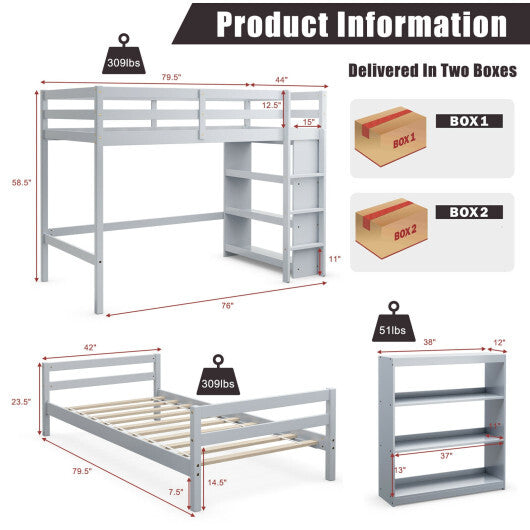 Twin Over Twin Loft Bunk Bed with Bookcase-Dark Brown LuxuryLifeWay Online Store