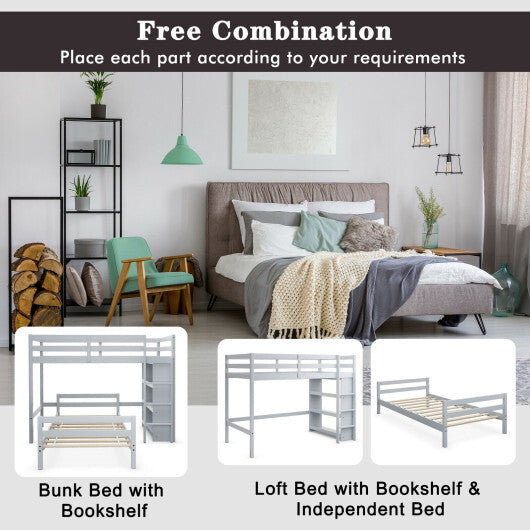 Twin Over Twin Loft Bunk Bed with Bookcase-Dark Brown LuxuryLifeWay Online Store
