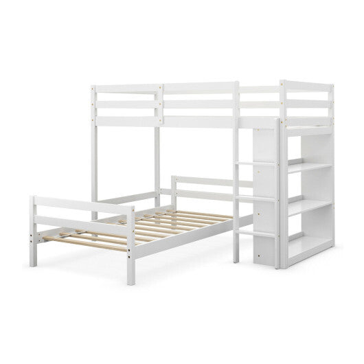 Twin Over Twin Loft Bunk Bed with Bookcase-Dark Brown LuxuryLifeWay Online Store