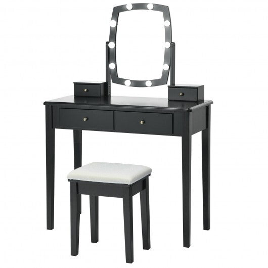 Vanity Table Set with Lighted Mirror for Bedroom and Dressing Room-Black