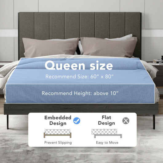 Queen Size Upholstered Bed Frame with Tufted Headboard - Color: Gray LuxuryLifeWay Online Store