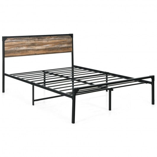 Platform Full/Queen Bed with Rustic Headboard and Footboard-Full Size - Color: Black - Size: Full Size LuxuryLifeWay Online Store