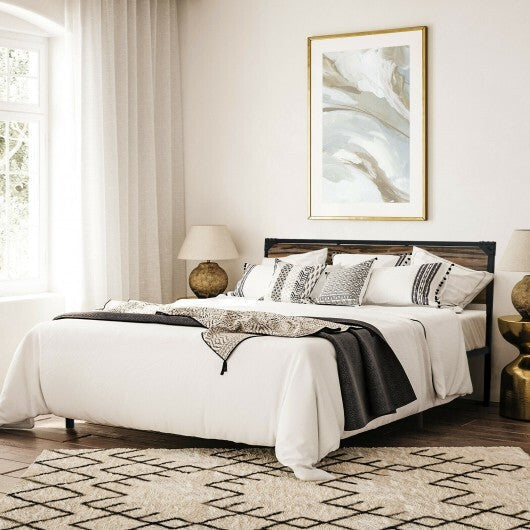 Platform Full/Queen Bed with Rustic Headboard and Footboard-Full Size - Color: Black - Size: Full Size LuxuryLifeWay Online Store