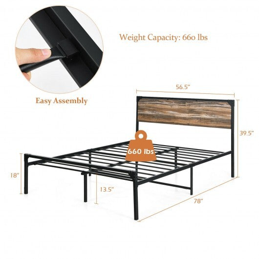 Platform Full/Queen Bed with Rustic Headboard and Footboard-Full Size - Color: Black - Size: Full Size LuxuryLifeWay Online Store