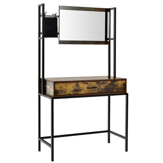 Industrial Vanity Table with 3-Height Adjustable Mirror Bag-Brown LuxuryLifeWay Online Store