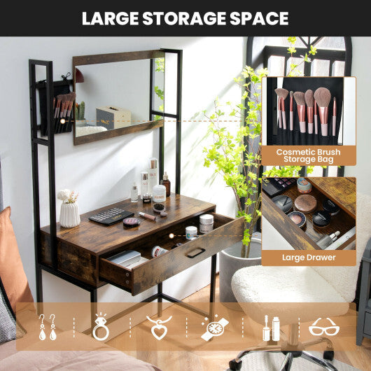 Industrial Vanity Table with 3-Height Adjustable Mirror Bag-Brown - Color: Brown LuxuryLifeWay Online Store