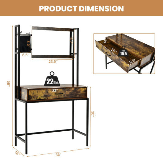 Industrial Vanity Table with 3-Height Adjustable Mirror Bag-Brown LuxuryLifeWay Online Store