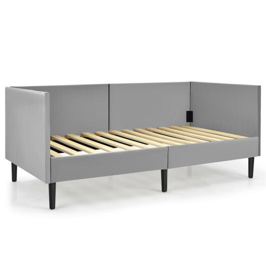 Twin Size Daybed Frame with Sturdy Wooden Slat Support-Gray LuxuryLifeWay Online Store