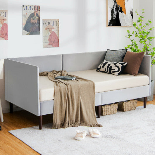 Twin Size Daybed Frame with Sturdy Wooden Slat Support-Gray LuxuryLifeWay Online Store