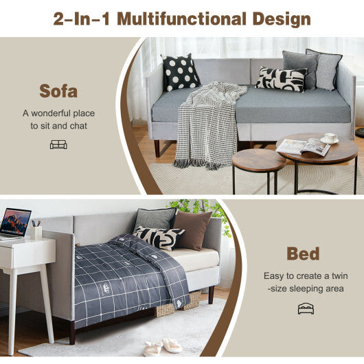 Twin Size Daybed Frame with Sturdy Wooden Slat Support-Gray LuxuryLifeWay Online Store