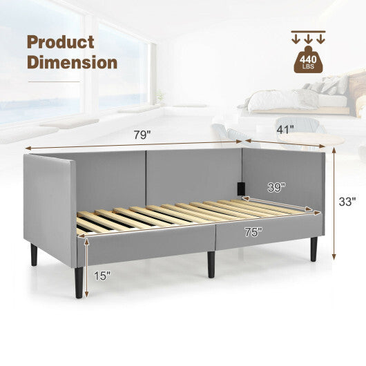 Twin Size Daybed Frame with Sturdy Wooden Slat Support-Gray LuxuryLifeWay Online Store