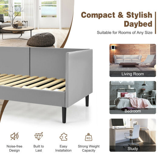 Twin Size Daybed Frame with Sturdy Wooden Slat Support-Gray LuxuryLifeWay Online Store