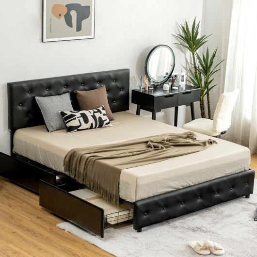 Full/Queen PU Leather Upholstered Platform Bed with 4 Drawers-Full Size LuxuryLifeWay Online Store