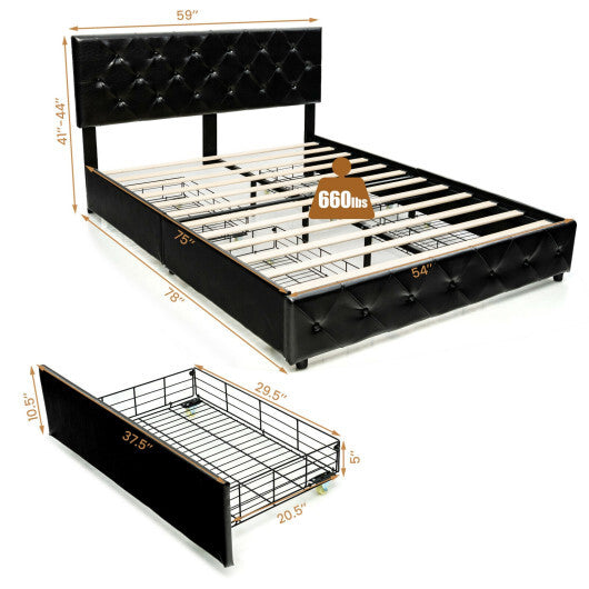 Full/Queen PU Leather Upholstered Platform Bed with 4 Drawers-Full Size LuxuryLifeWay Online Store