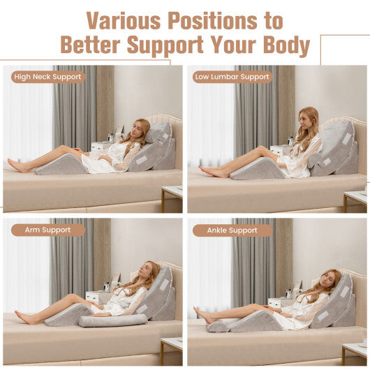 4 Pieces Bed Wedge Pillow for Back Neck and Leg Pain Relief-Gray - Color: Gray LuxuryLifeWay Online Store