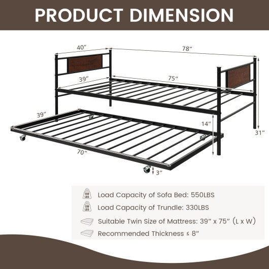 Twin Size 2-In-1 Daybed Frame with Pullout Trundle LuxuryLifeWay Online Store