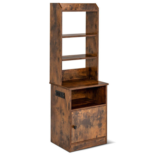 6-Tier Bookshelf Nightstand with Charging Station and Cabinet-Rustic Brown LuxuryLifeWay Online Store