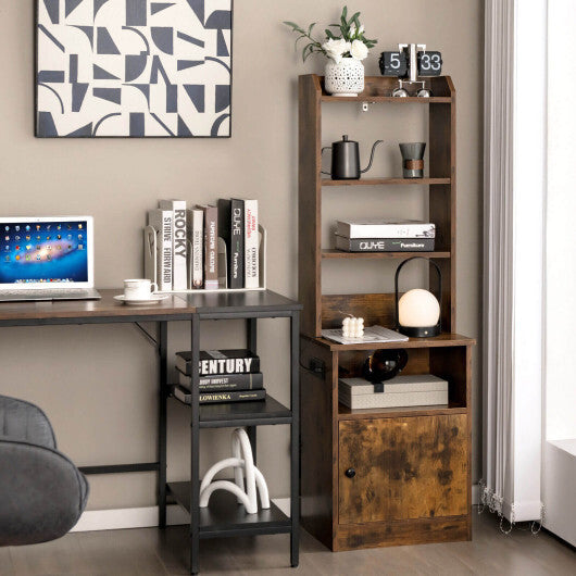 6-Tier Bookshelf Nightstand with Charging Station and Cabinet-Rustic Brown LuxuryLifeWay Online Store