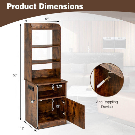 6-Tier Bookshelf Nightstand with Charging Station and Cabinet-Rustic Brown LuxuryLifeWay Online Store
