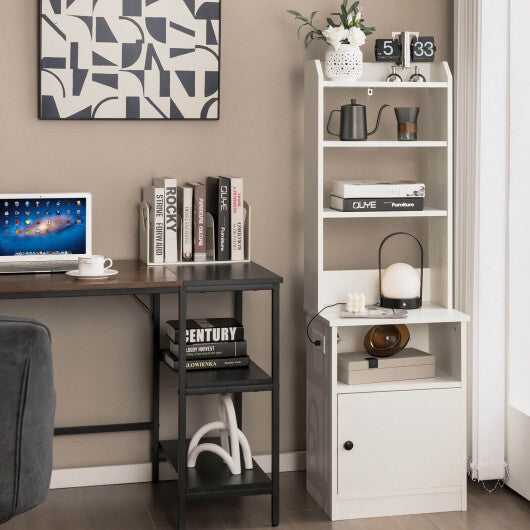 6-Tier Bookshelf Nightstand with Charging Station and Cabinet-Rustic Brown LuxuryLifeWay Online Store