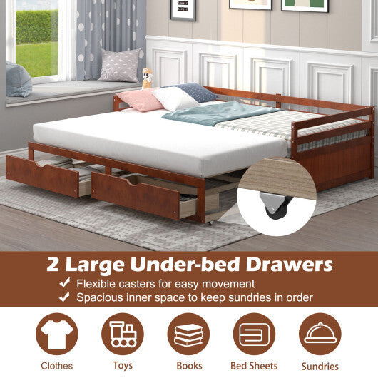 Extendable Twin to King Daybed with Trundle and 2 Storage Drawers LuxuryLifeWay Online Store