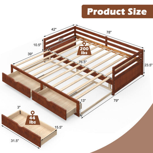 Extendable Twin to King Daybed with Trundle and 2 Storage Drawers LuxuryLifeWay Online Store