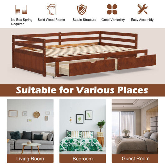 Extendable Twin to King Daybed with Trundle and 2 Storage Drawers LuxuryLifeWay Online Store