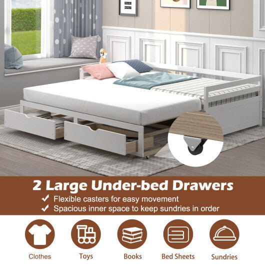 Extendable Twin to King Daybed with Trundle and 2 Storage Drawers LuxuryLifeWay Online Store
