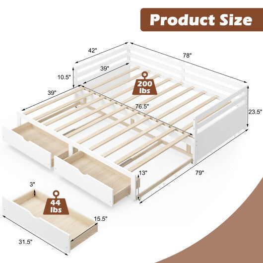 Extendable Twin to King Daybed with Trundle and 2 Storage Drawers LuxuryLifeWay Online Store