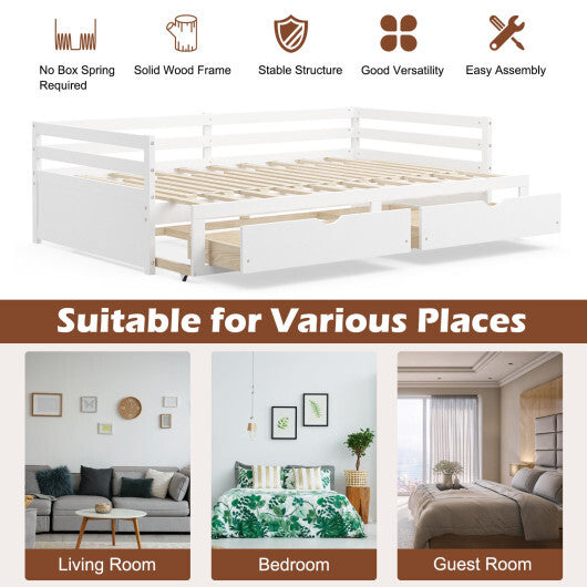 Extendable Twin to King Daybed with Trundle and 2 Storage Drawers LuxuryLifeWay Online Store